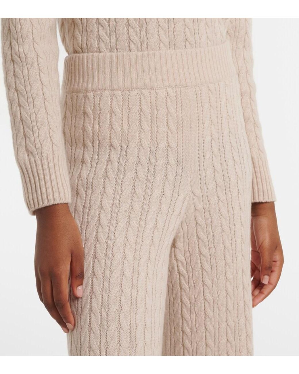 Agnona Natural Cable-Knit Cashmere Wide-Leg Pants