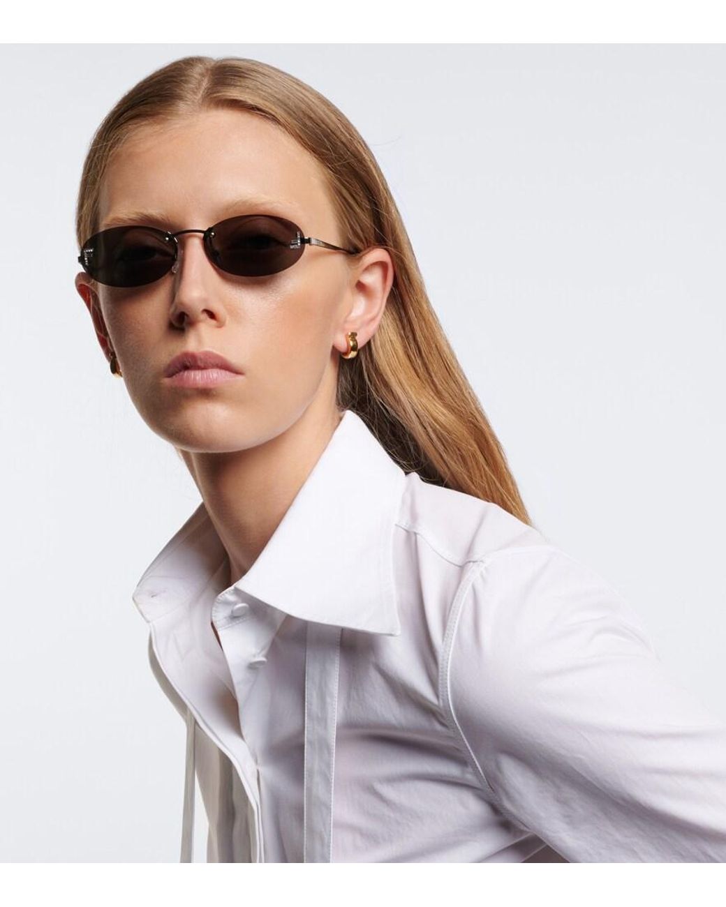 Fendi Gray First Crystal Oval Sunglasses