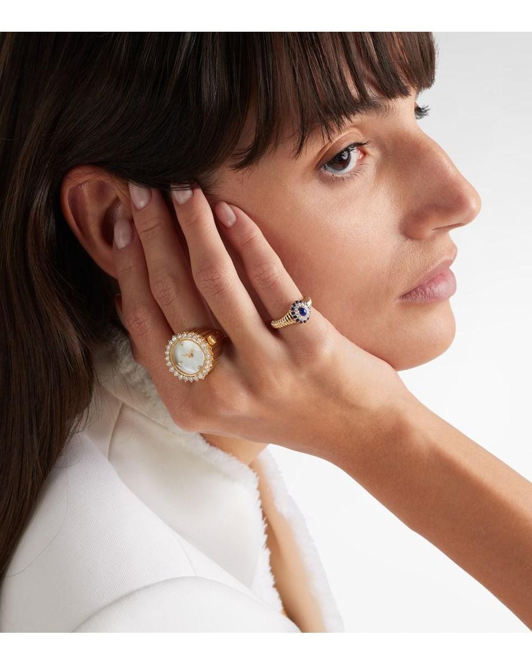 Yvonne Léon Metallic Ring L'Horloge Aus 18Kt Gelbgold (750/1000) Mit Perlmutt Und Diamanten