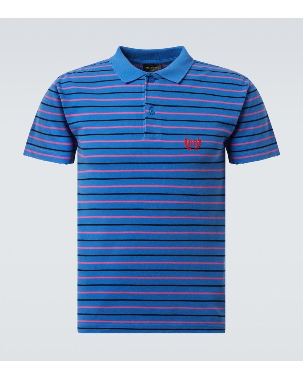 Balenciaga Blue Cotton Regular Polo Shirt With Logo Embroidery for men