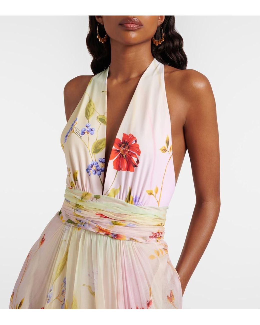 Roberto Cavalli Red Floral Silk Gown