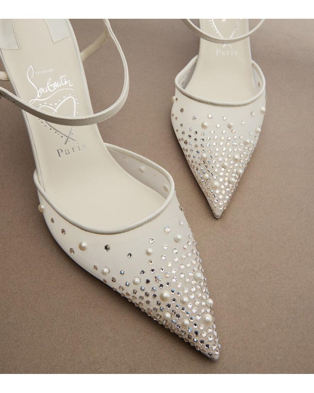 Christian Louboutin White Miss Z Embellished Slingback Pumps