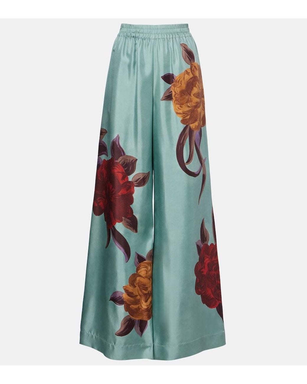 LaDoubleJ Blue Floral Silk Palazzo Pants