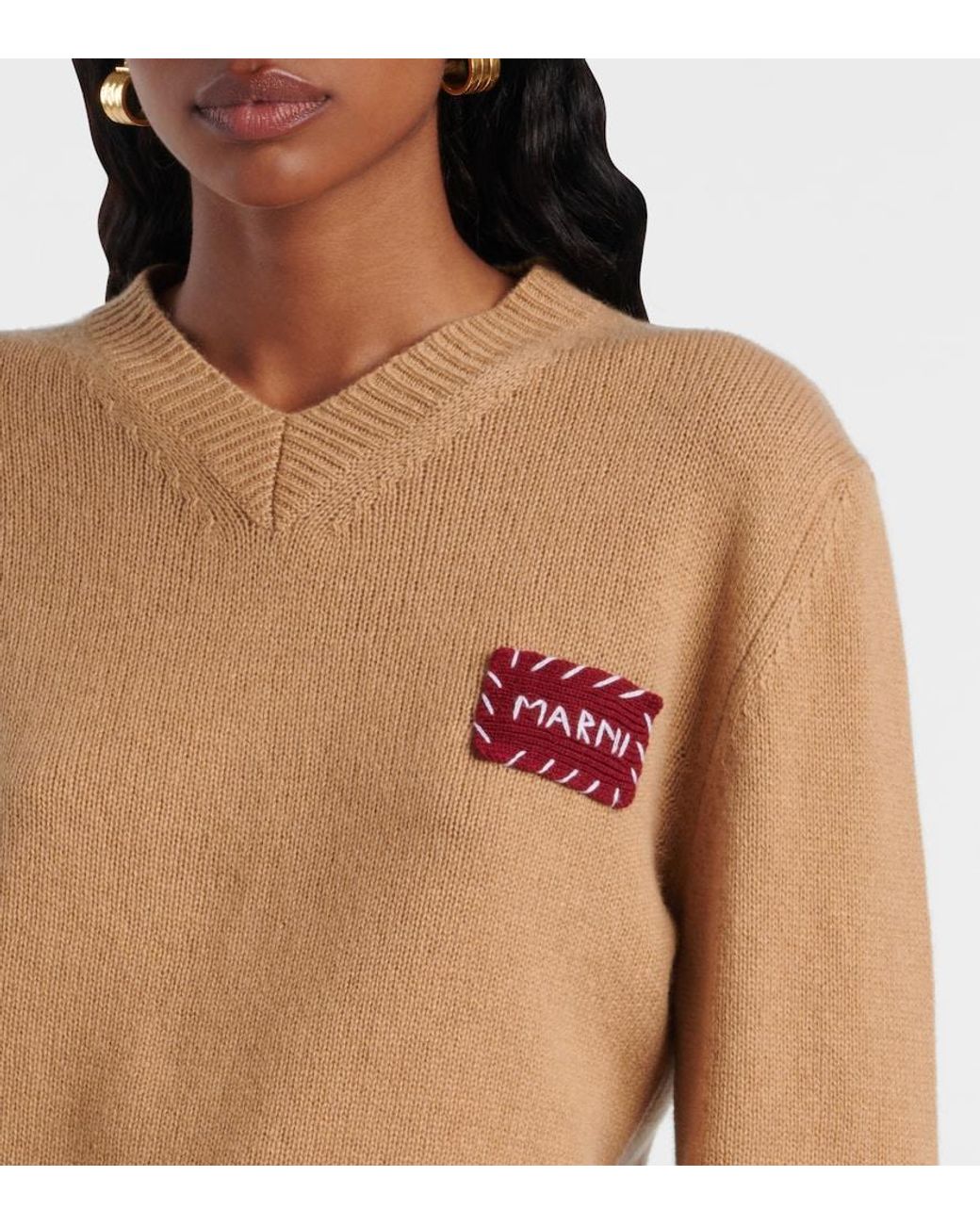 Marni Natural Cashmere Knit Sweater With V-Neckline