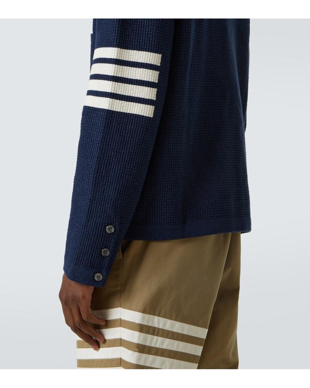 Thom Browne Blue 4-Bar Linen And Cotton-Blend Cardigan for men