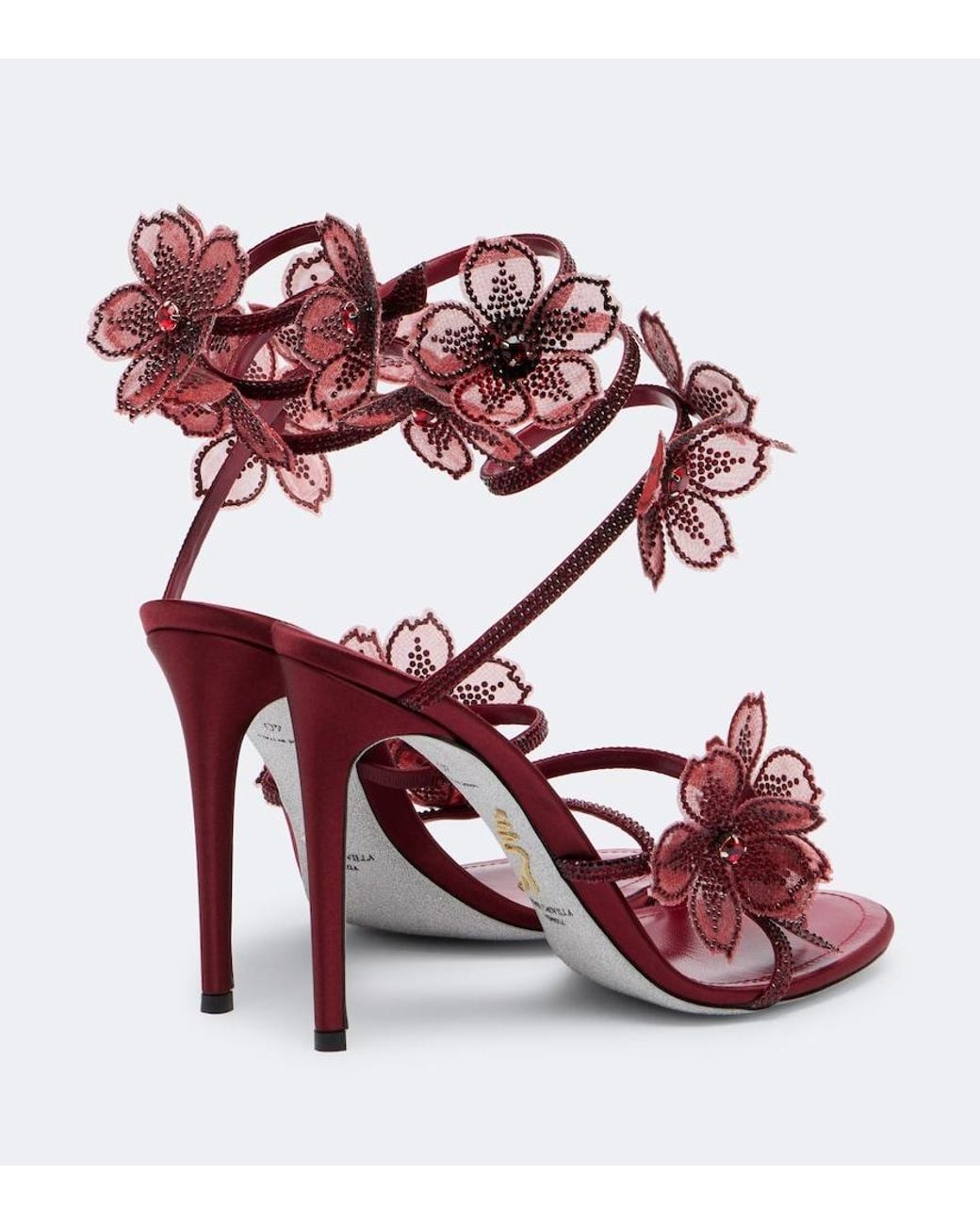 Rene Caovilla Red Floriane Floral-Applique Embellished Sandals