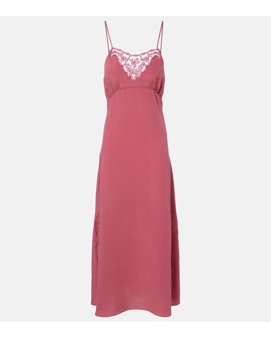 Chloé Pink Lace-Trimmed Silk Slip Dress