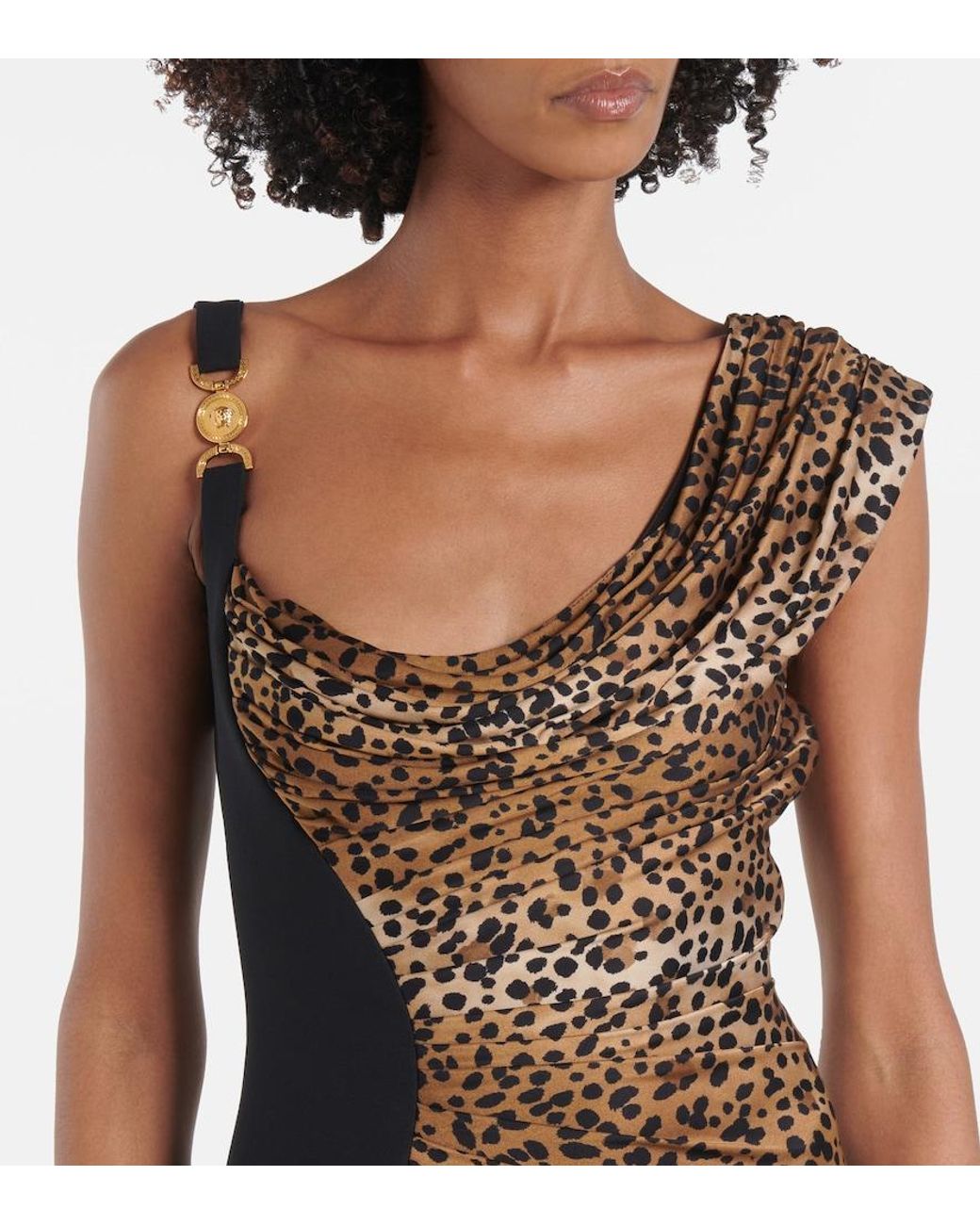 Versace Brown Leopard Medusa '95 Draped Maxi Dress