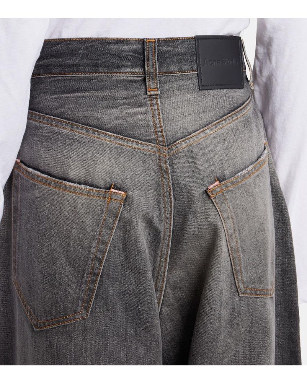 Acne Gray 2023 Distressed Wide-Leg Jeans