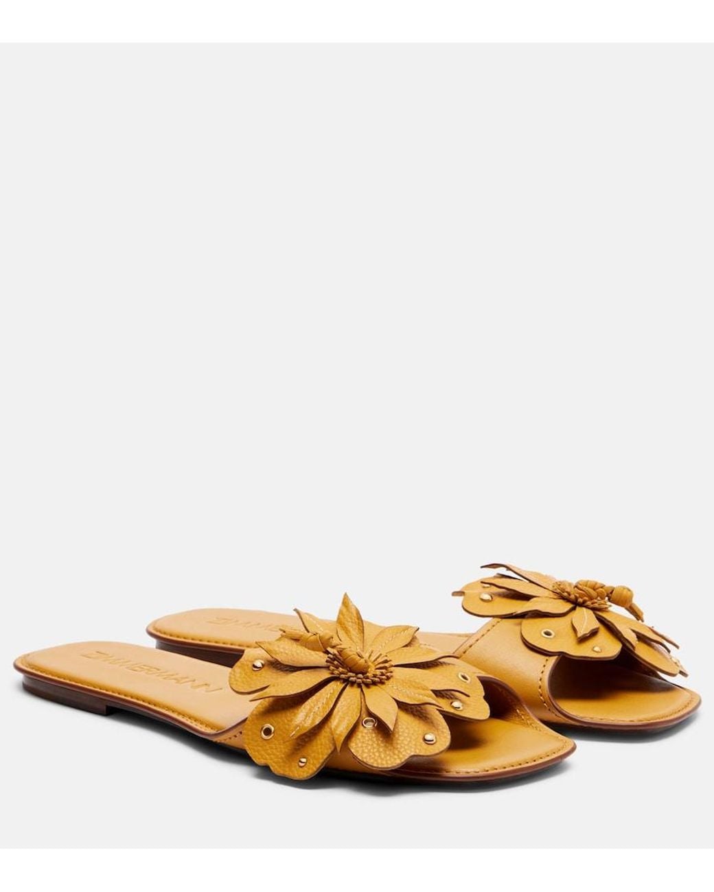 Zimmermann Natural Brightside Floral-Applique Leather Sandals