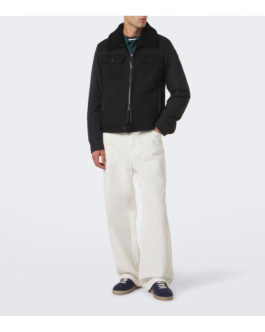 Moncler Black Shearling-Trimmed Suede Down Jacket for men