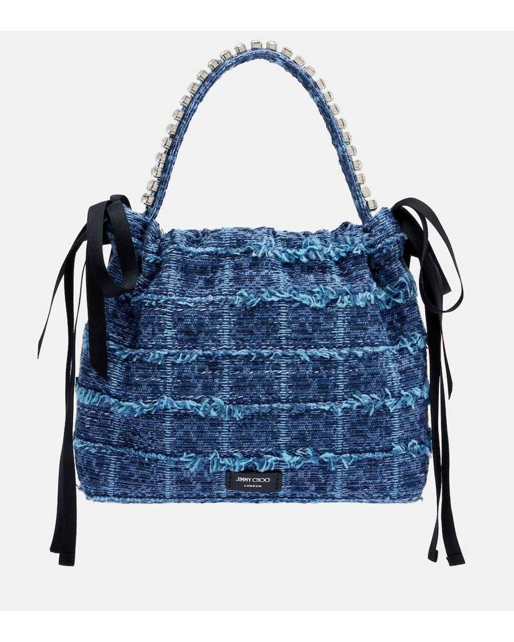 Jimmy Choo Blue Drawstring Mini Embellished Top-Handle Bag