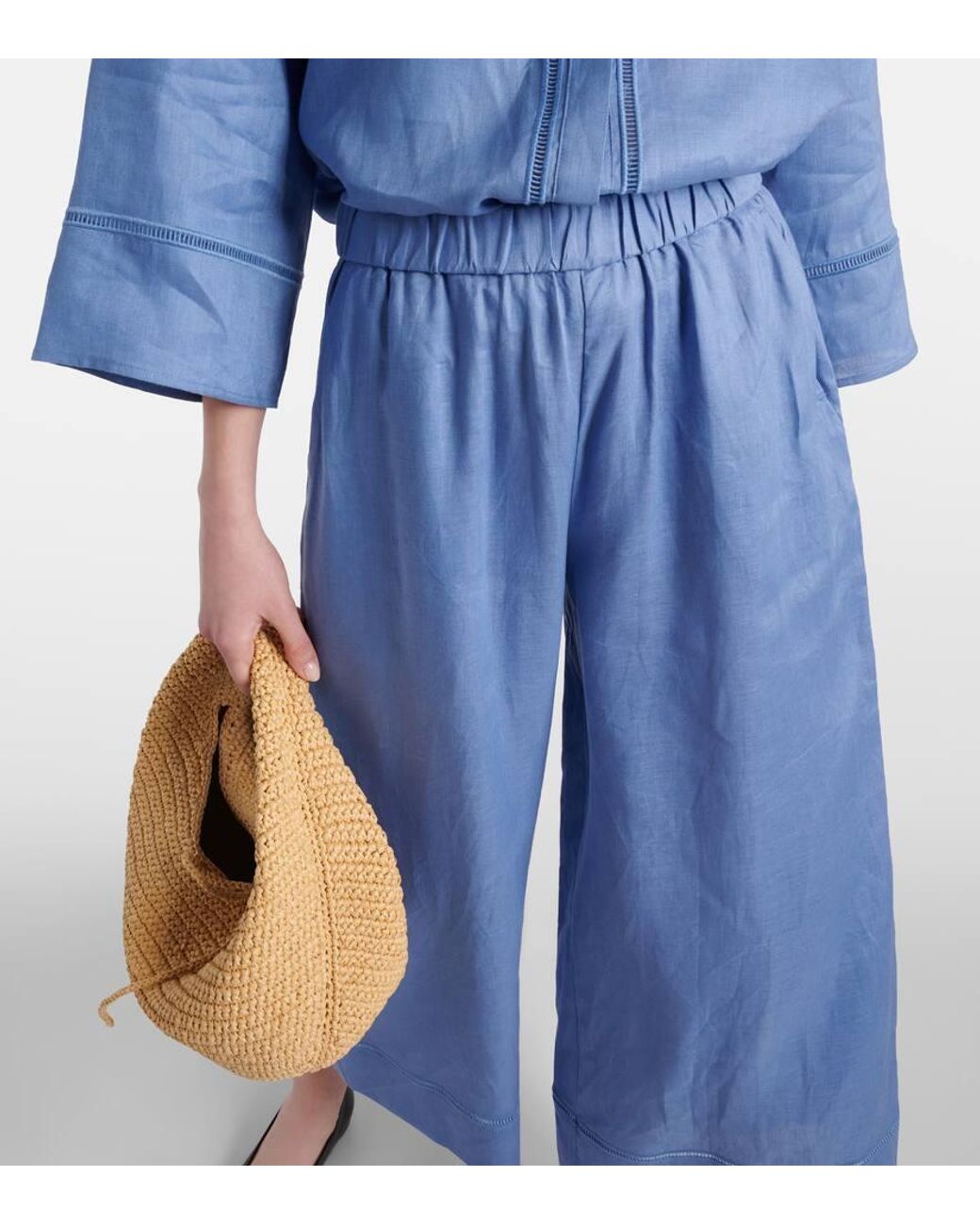 Max Mara Leisure Brama Linen Wide-Leg Pants in Blue | Lyst