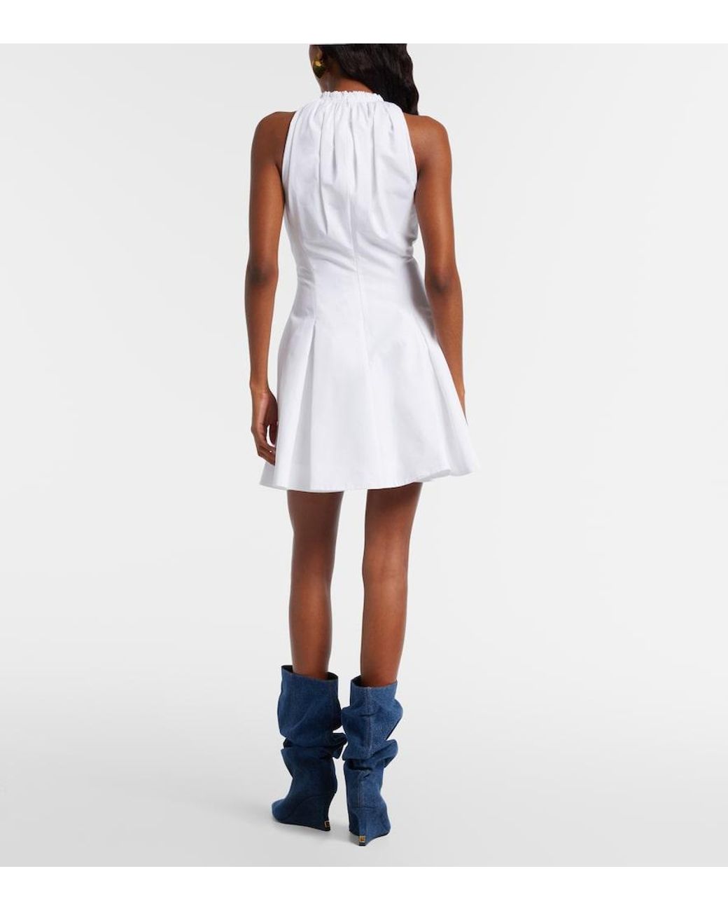 Balmain White Ruched Cotton Poplin Minidress
