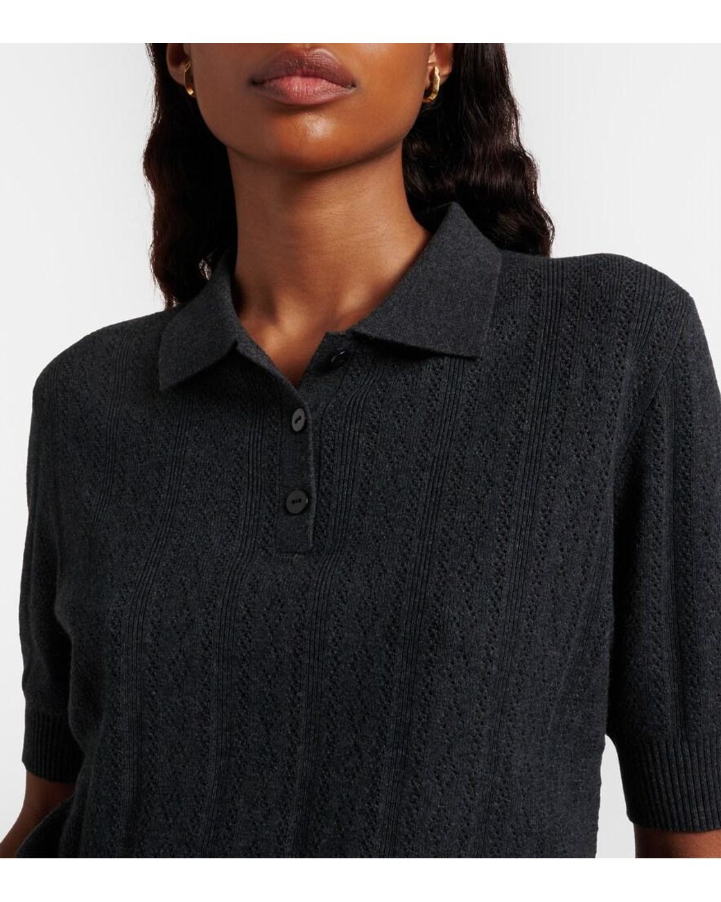 Lisa Yang Black Cristine Cotton And Cashmere Polo Sweater