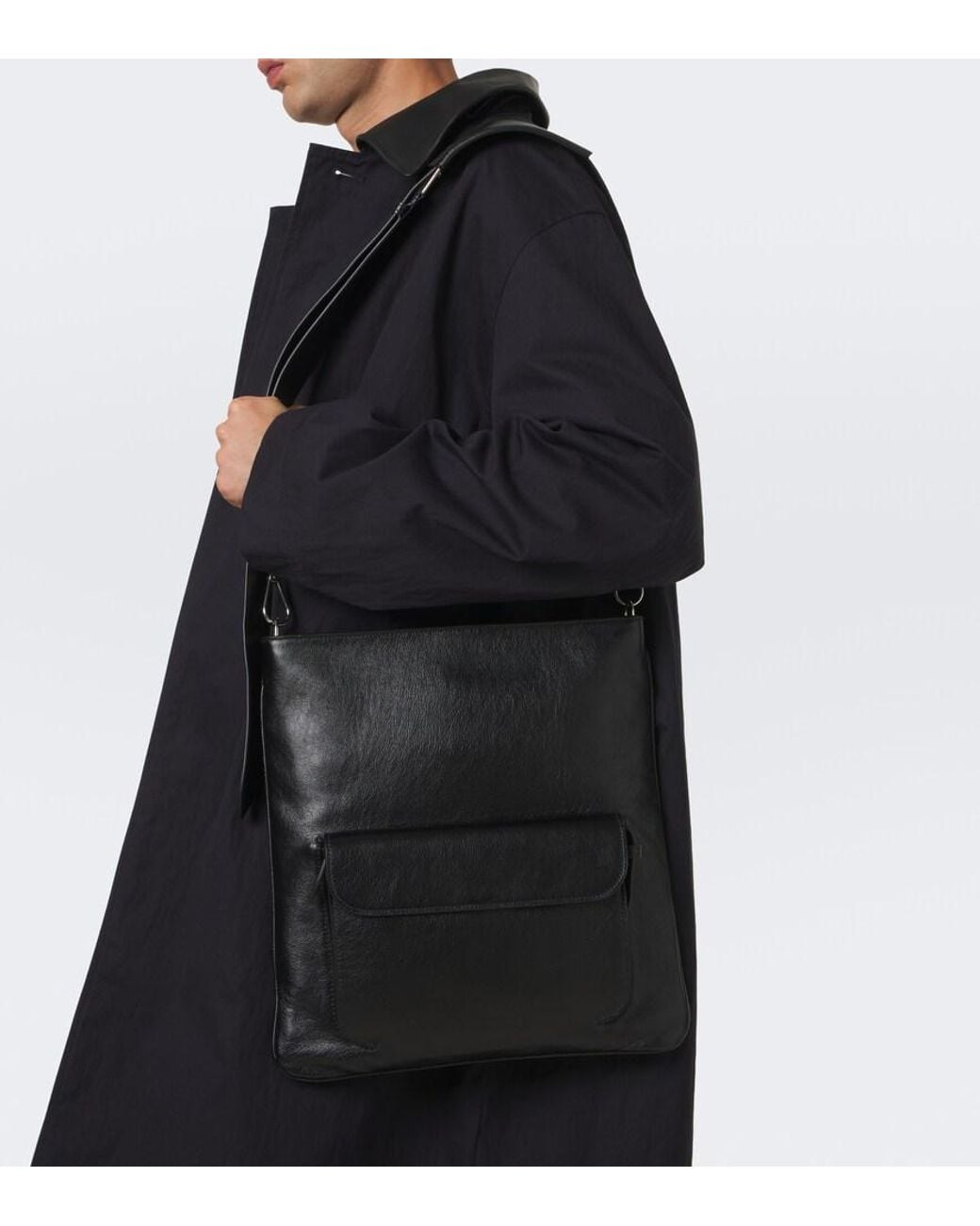 Metier White Slide Leather Messenger Bag for men