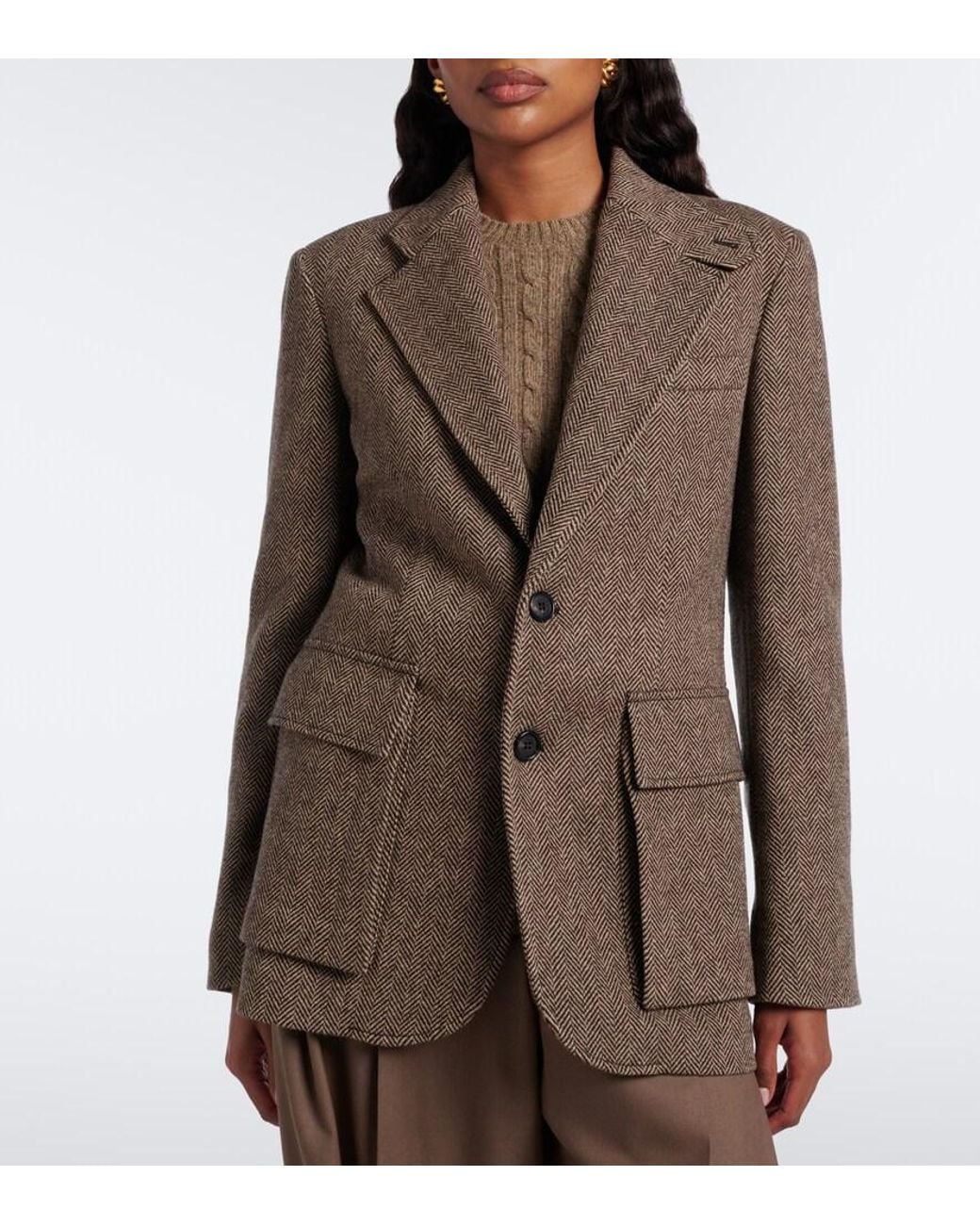 Ralph Lauren Brown Preston Ii Wool-Blend Tweed Blazer