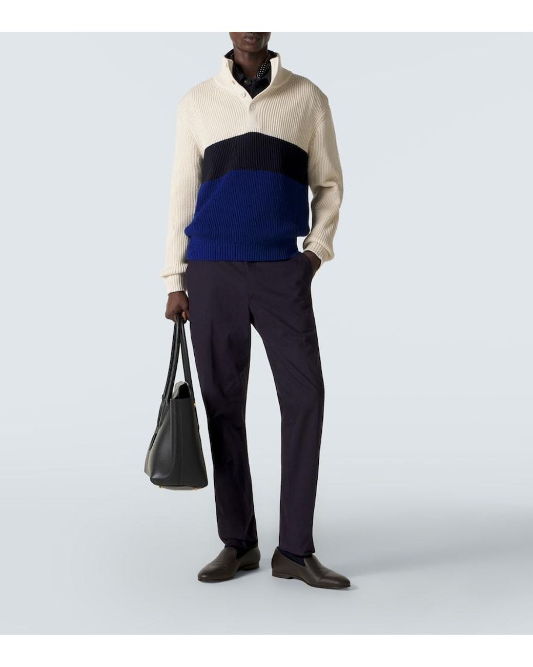 Dunhill Blue Colorblocked Cotton And Silk Sweater for men