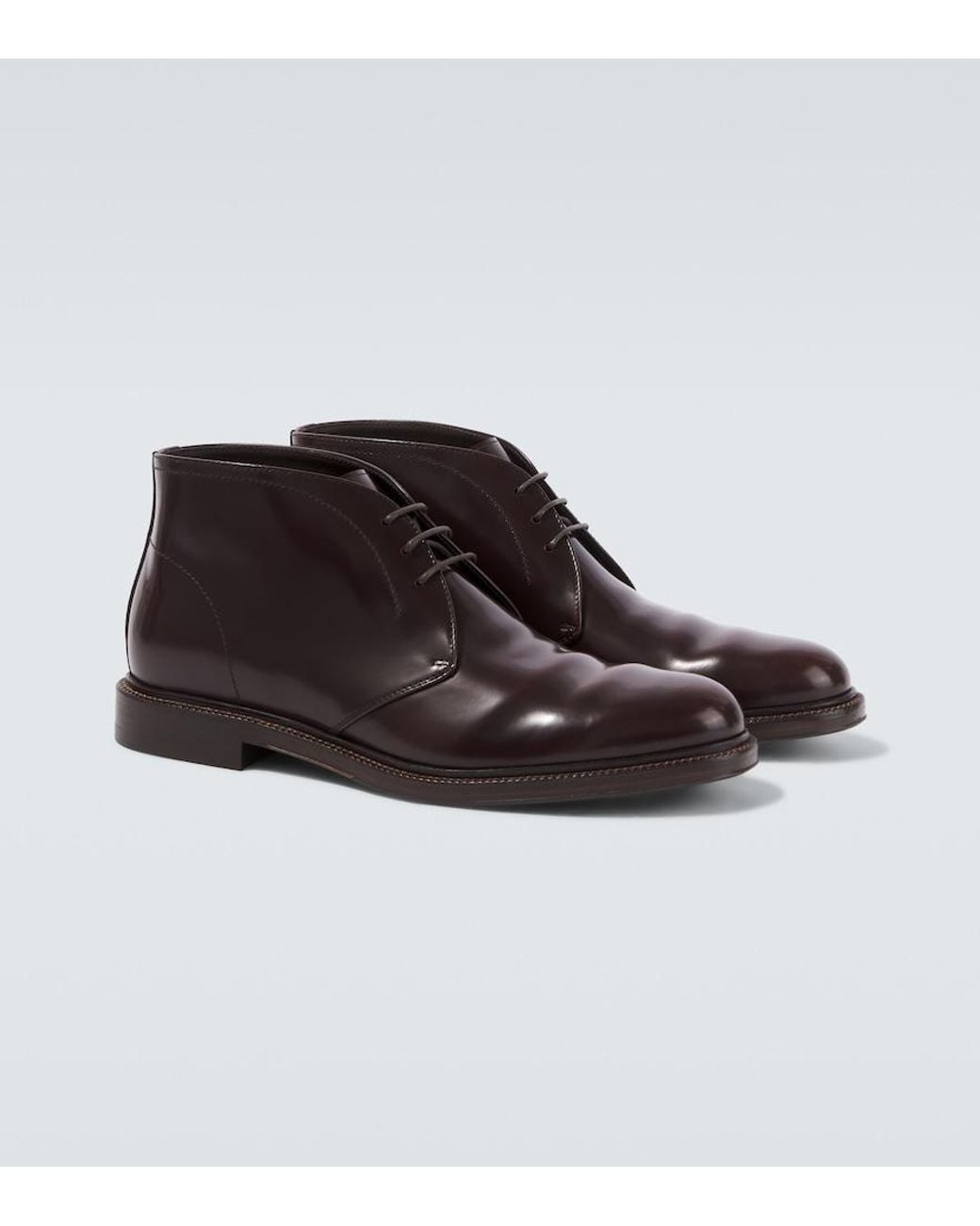Brunello Cucinelli Brown Leather Ankle Boots for men