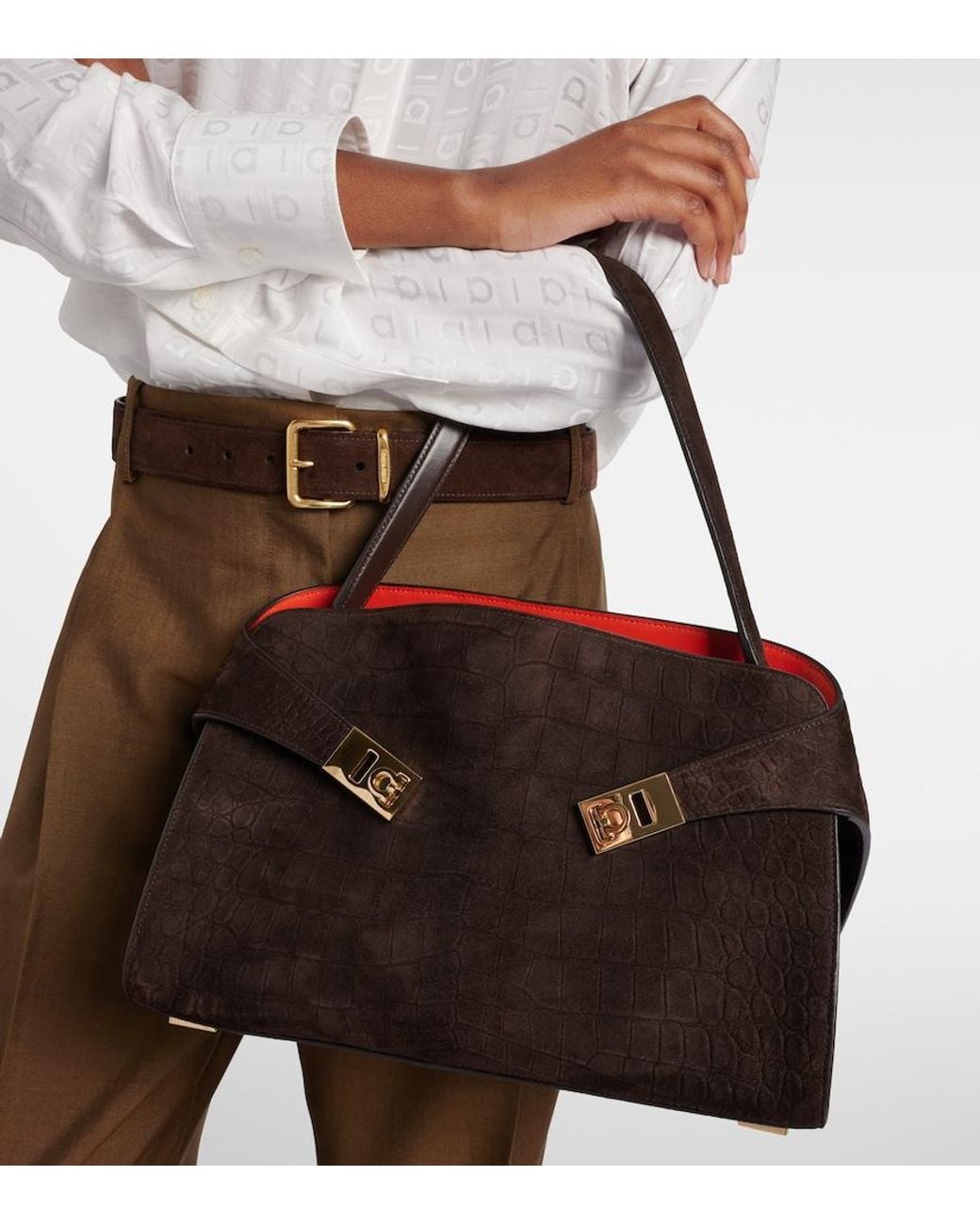 Ferragamo Black Hug Small Suede Shoulder Bag