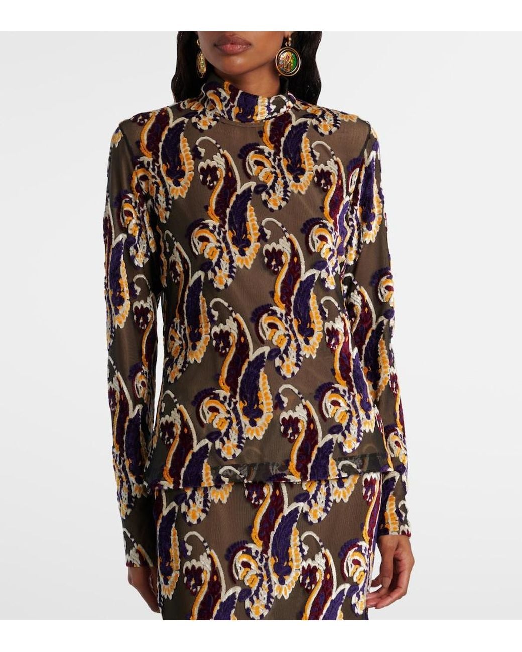 Etro Black Paisley Semi-Sheer Top