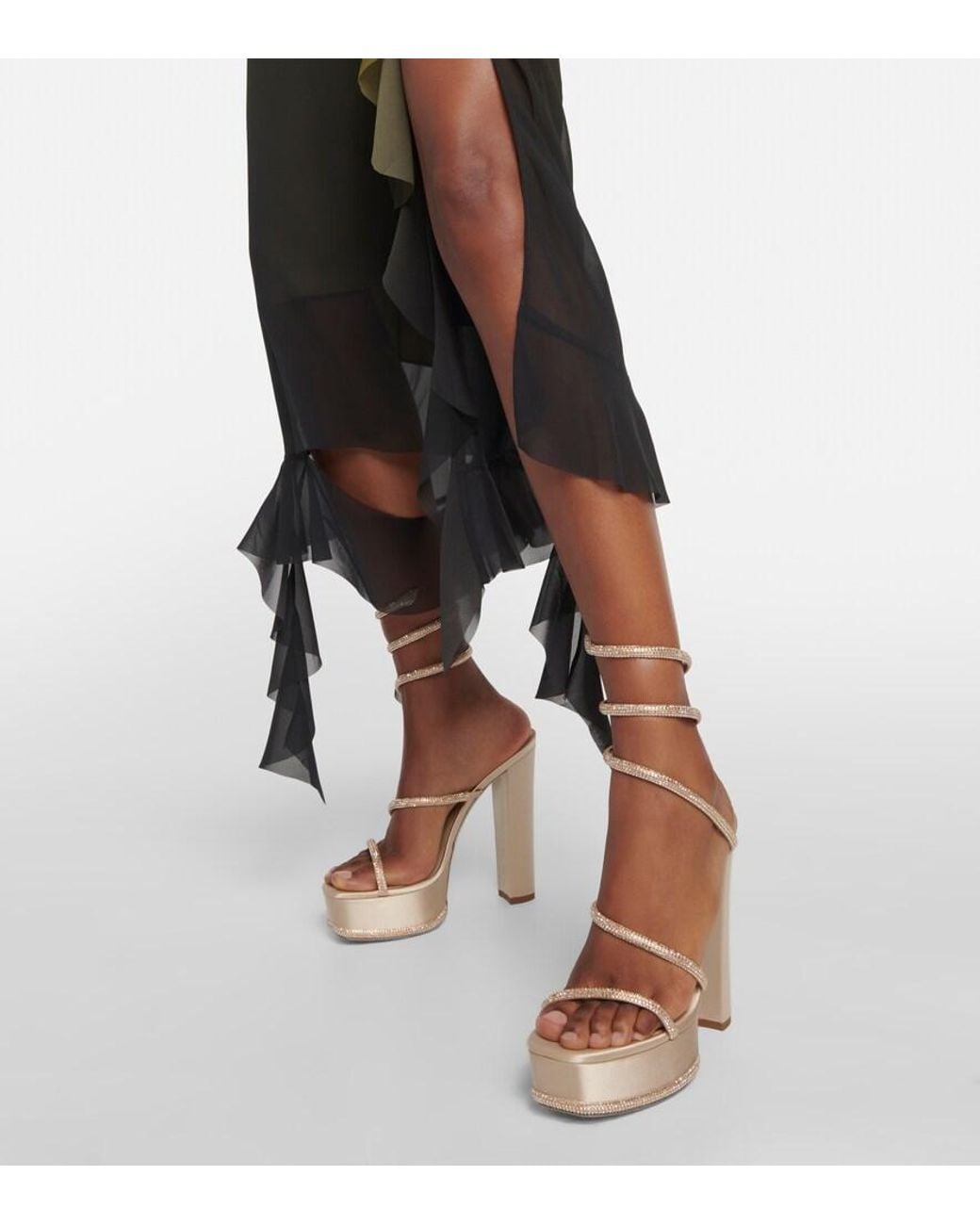 Rene Caovilla Natural Embellished Satin Platform Sandals