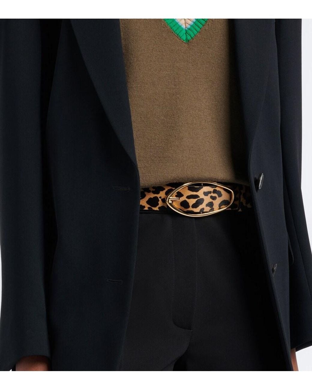Amanu Black Grumeti Leopard-Print Calf Hair Belt