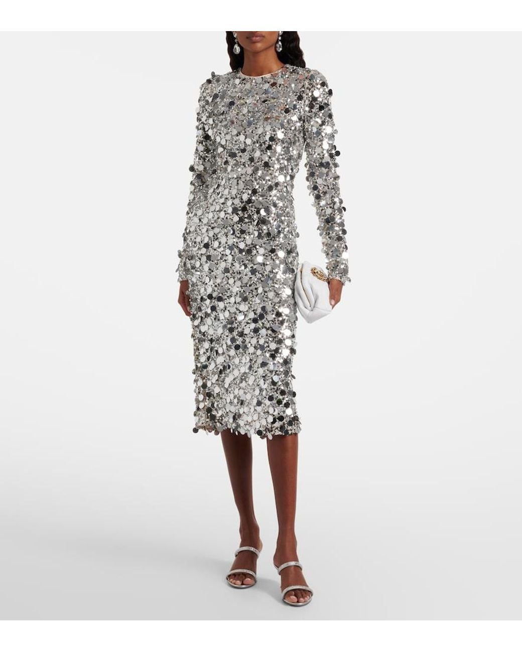 Dolce & Gabbana White Sequined Midi Dress