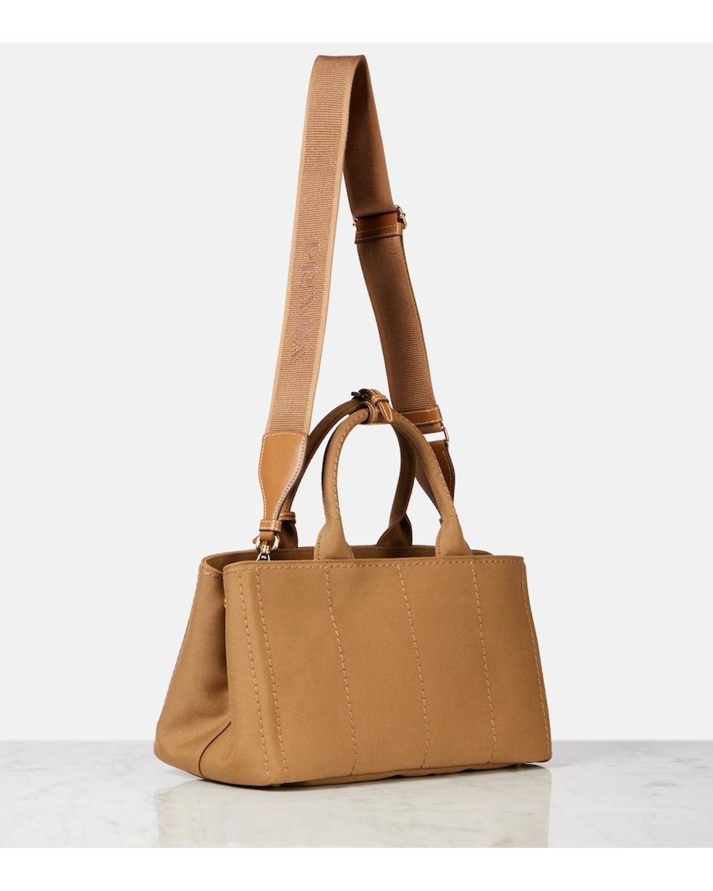 Prada Brown Jardiniere Medium Canvas Tote Bag