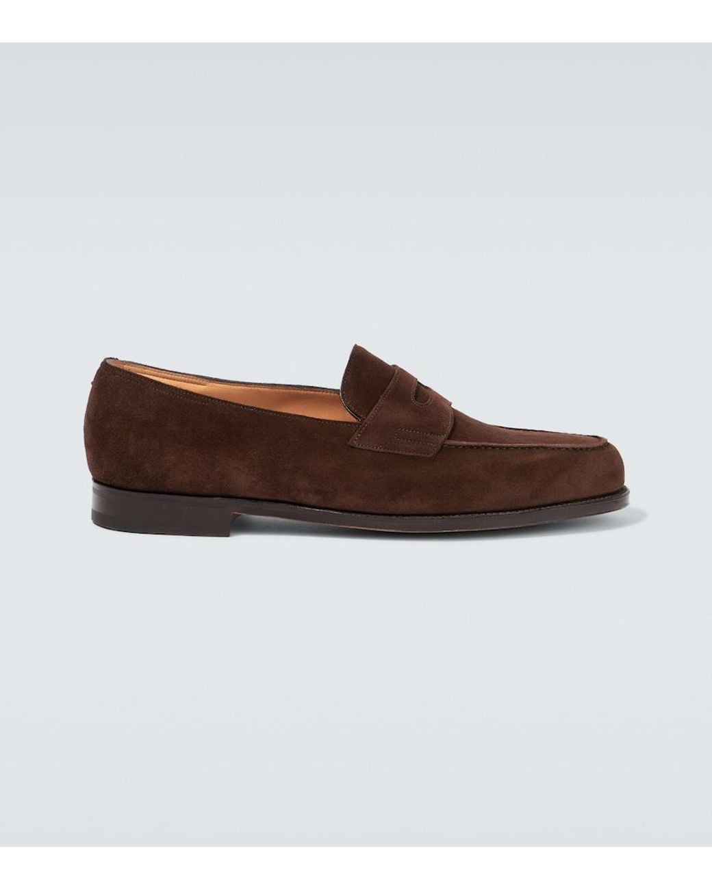 John Lobb Brown Lopez Suede Penny Loafers for men