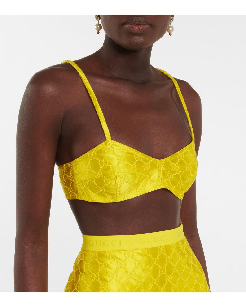 Gucci Women's GG Embroidered Bralette Top in Yellow