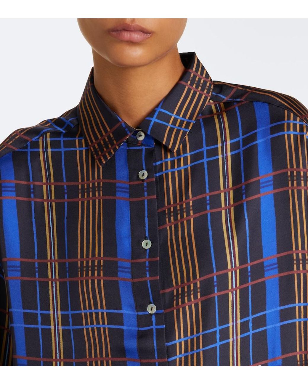 Asceno Blue Maya Checked Silk Shirt