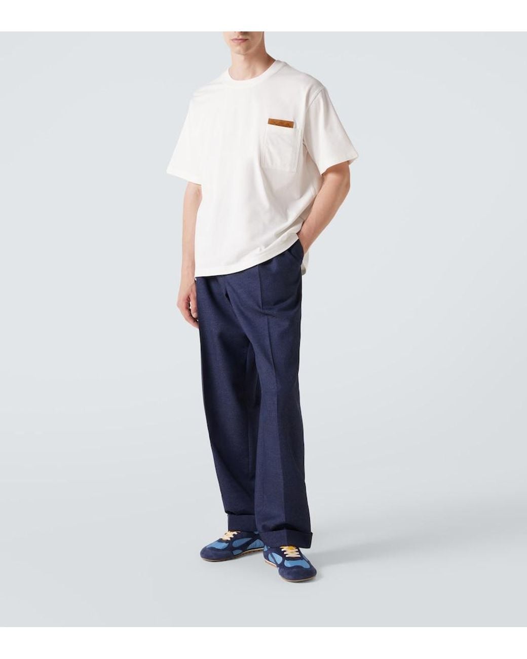 Bottega Veneta White Suede-Trimmed Cotton Jersey T-Shirt for men