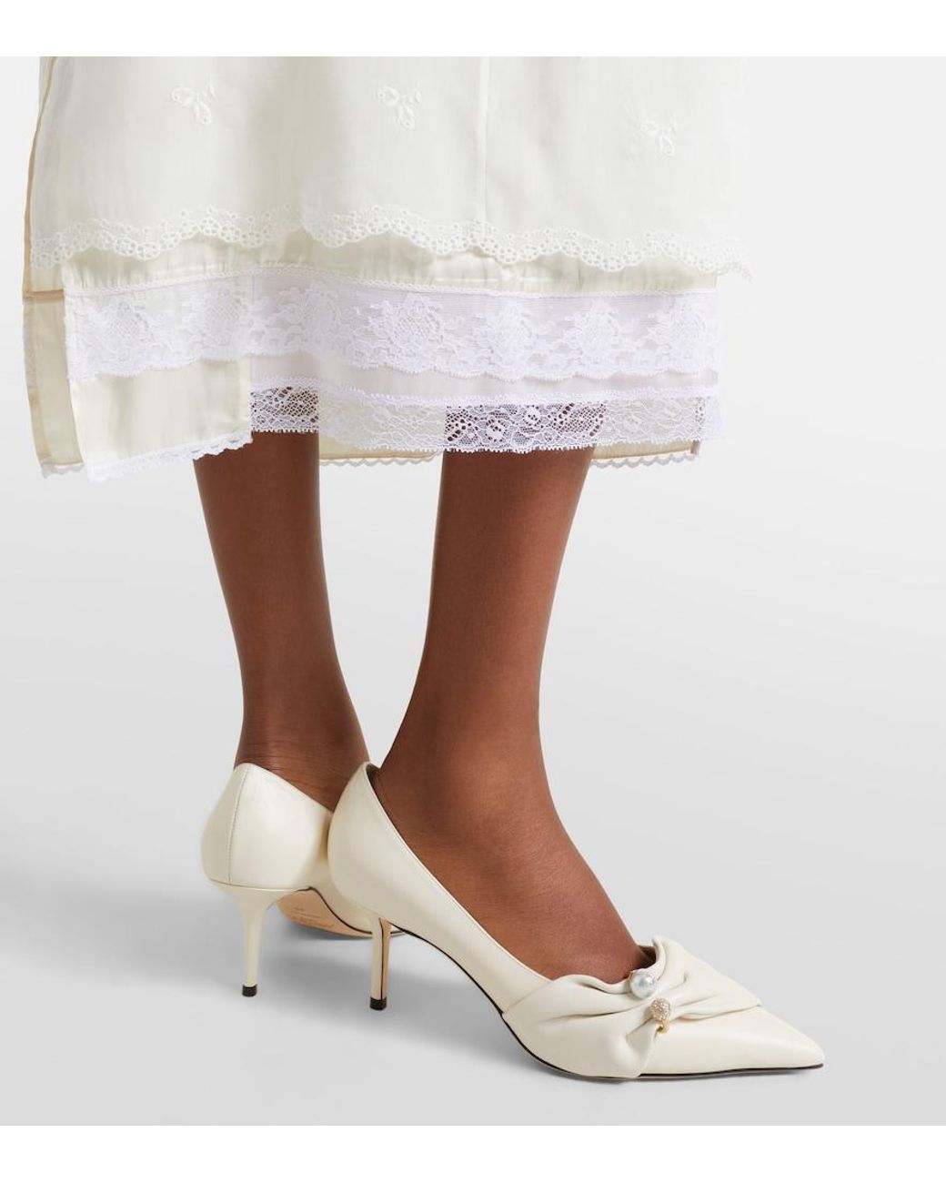 Jimmy Choo White Rafi Embellished Leather Pumps
