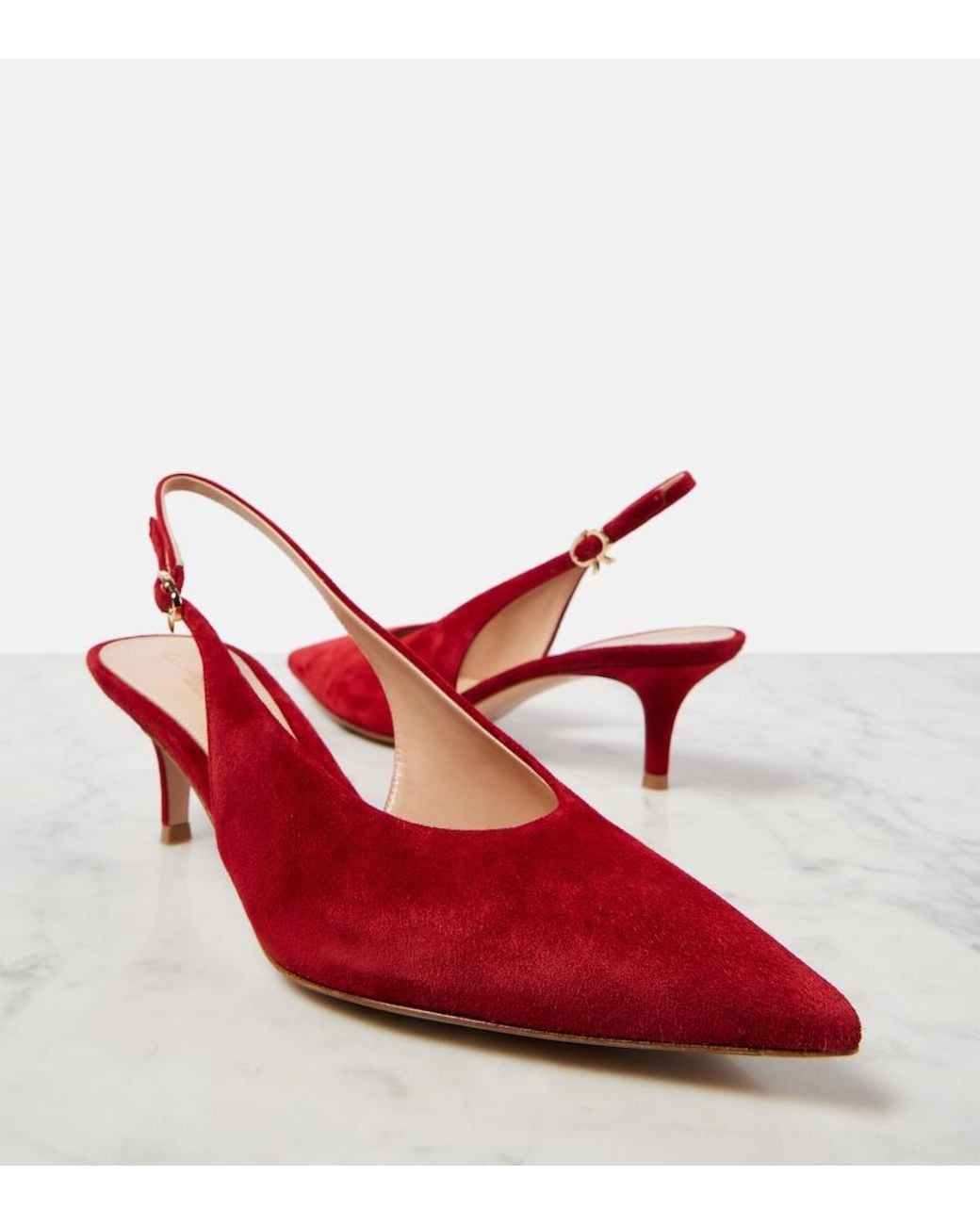 Gianvito Rossi Red Robbie Suede Slingback Pumps