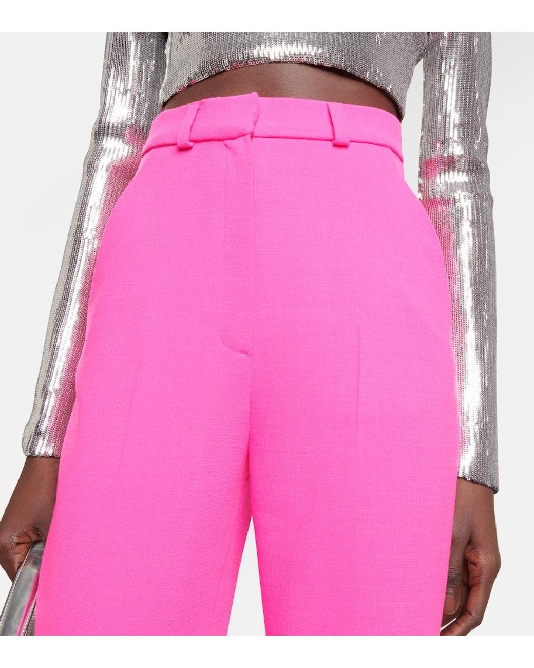 David Koma Pink High-rise Flared Wool-blend Pants