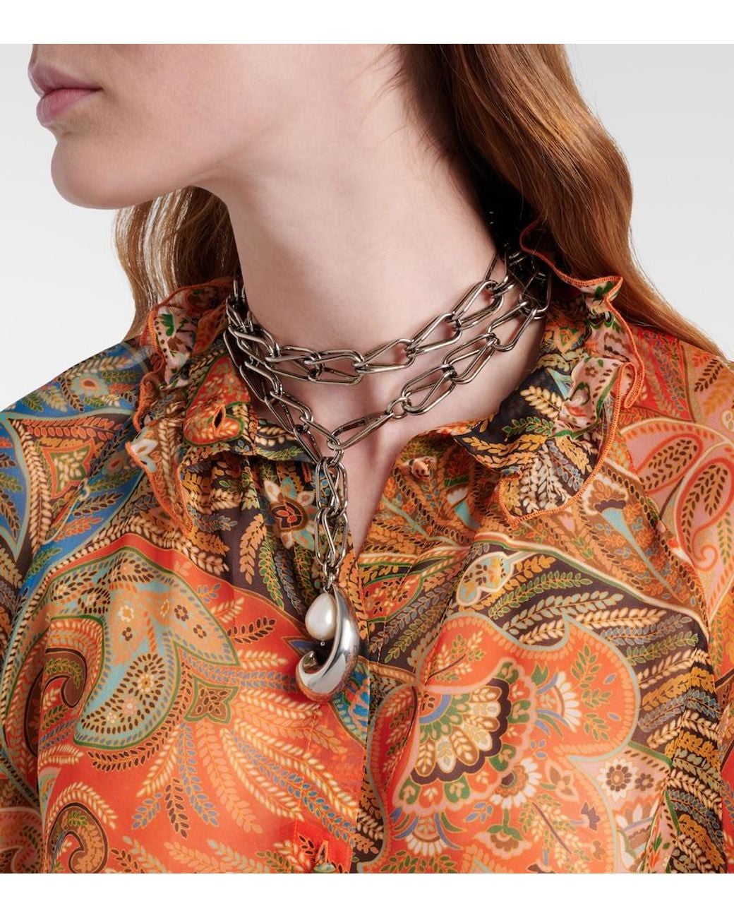 Etro White Embellished Chain Necklace