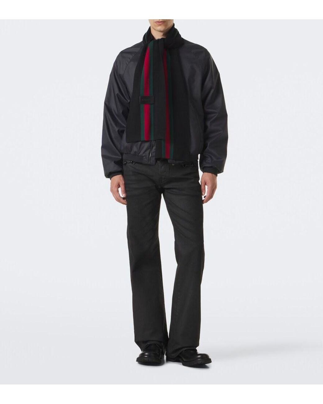 Gucci Black Web Stripe Wool Scarf for men