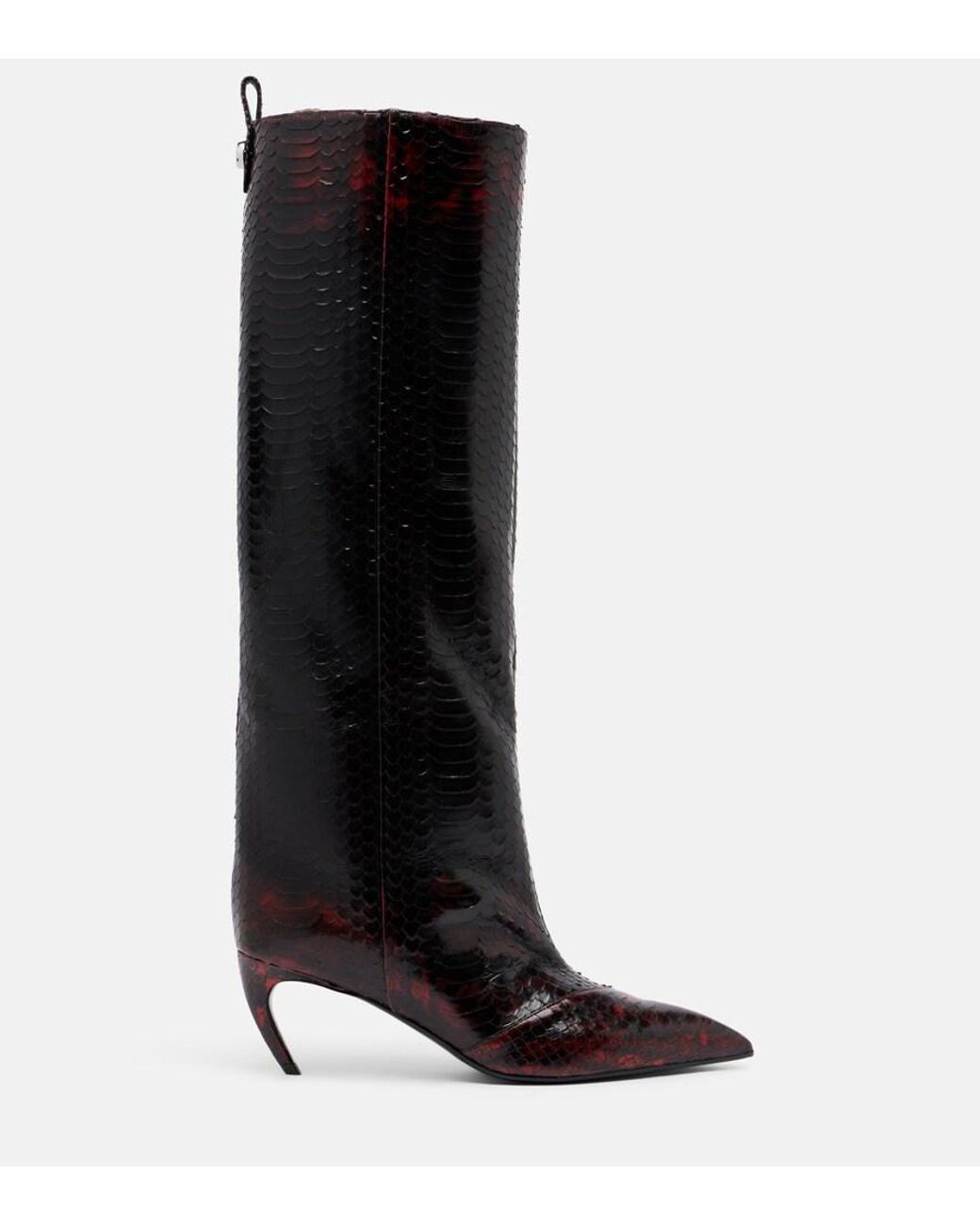 The Attico Black Lea Snake-Effect Leather Knee-High Boots