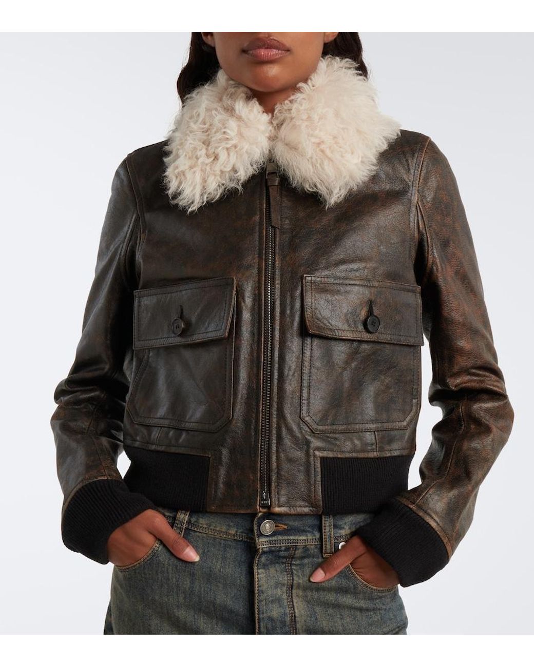 Fendi Black Shearling-Trimmed Leather Jacket