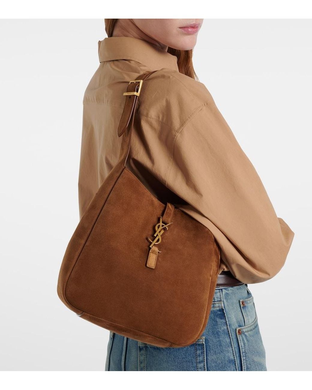 Saint Laurent Brown Le 5 A 7 Small Suede Shoulder Bag