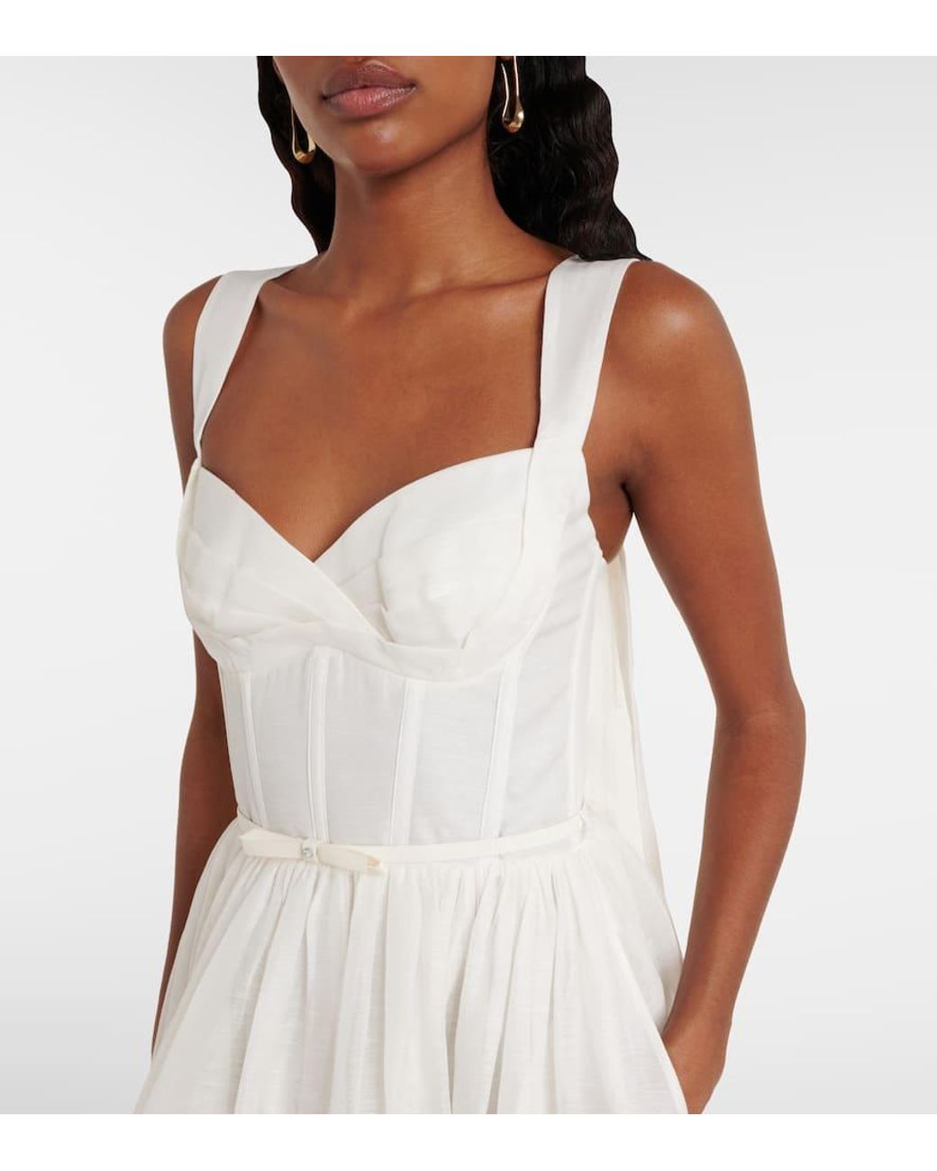 Zimmermann White Dawning Linen And Silk Midi Dress