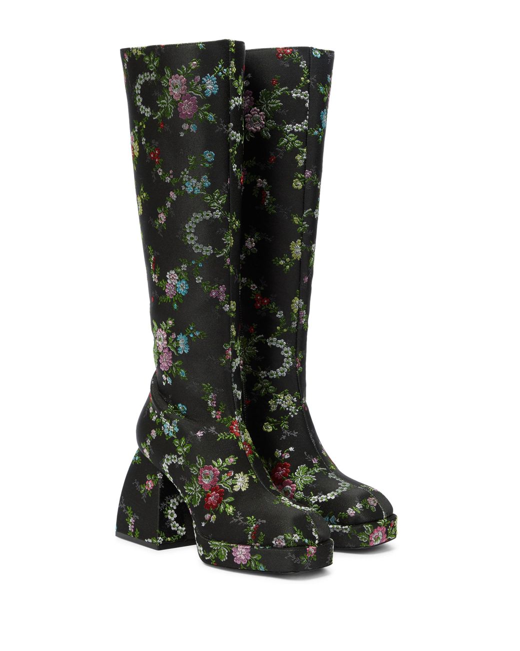 NODALETO Bulla Harumi Floral Knee-high Boots in Black | Lyst