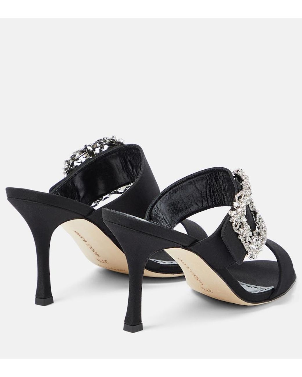 Manolo Blahnik Black Gable Embellished Satin Sandals