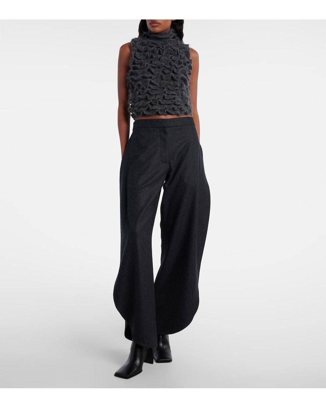 Alaïa Blue Wool Barrel-Leg Pants