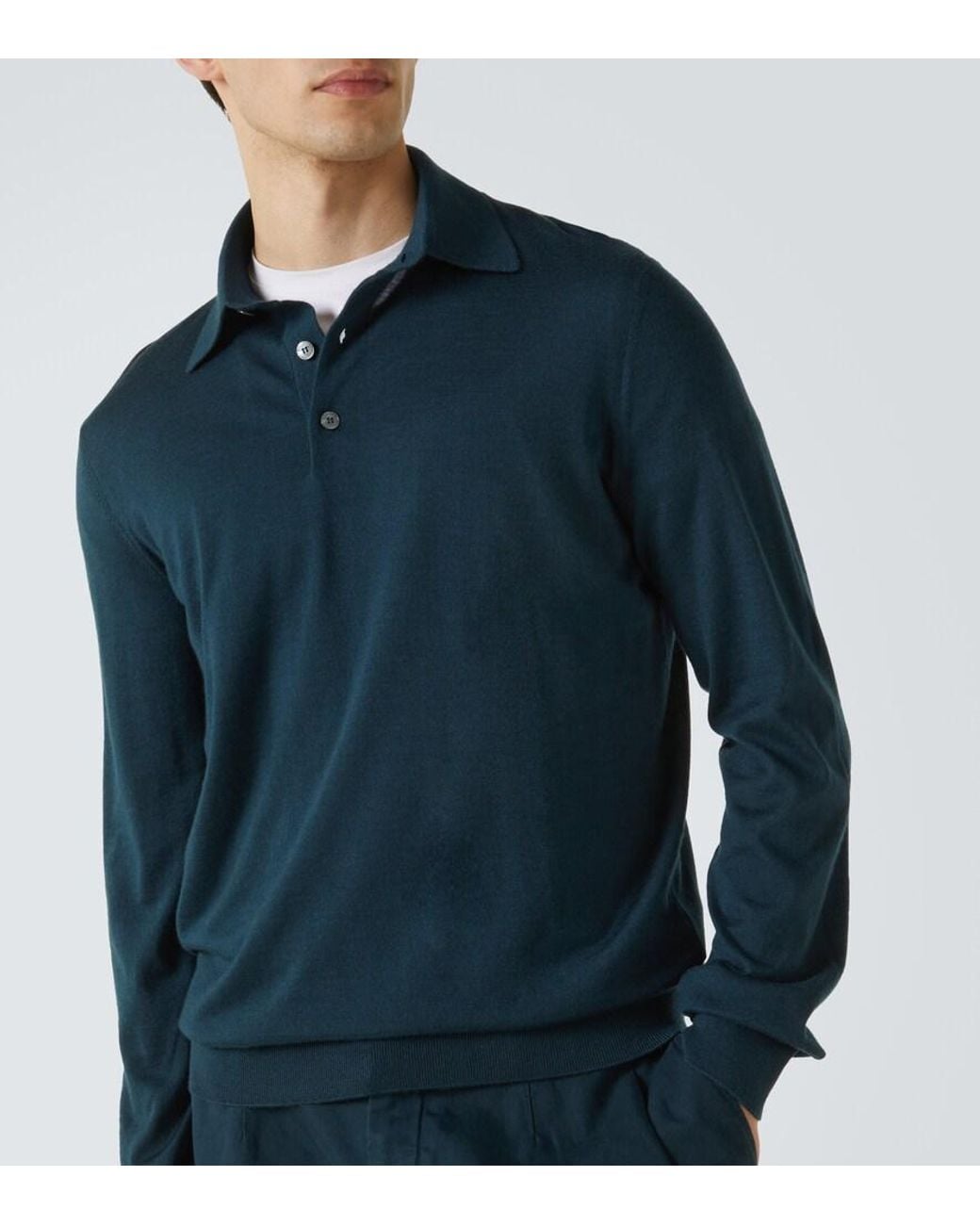 Zegna Blue Cashmere And Silk Polo Shirt for men