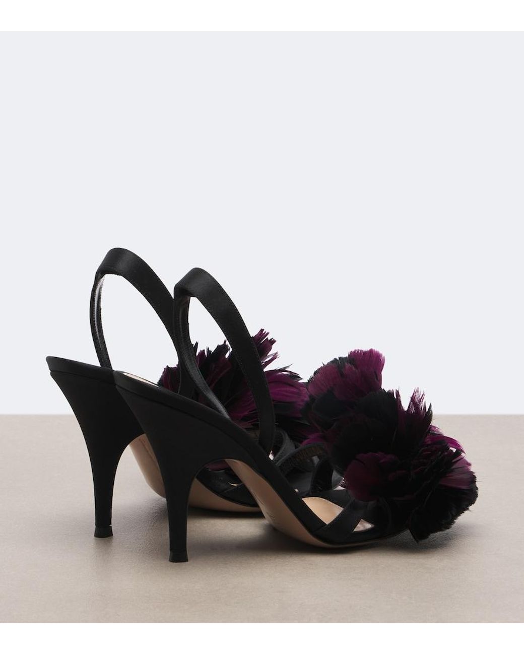 Gianvito Rossi Black Floral-Applique Satin Slingback Sandals
