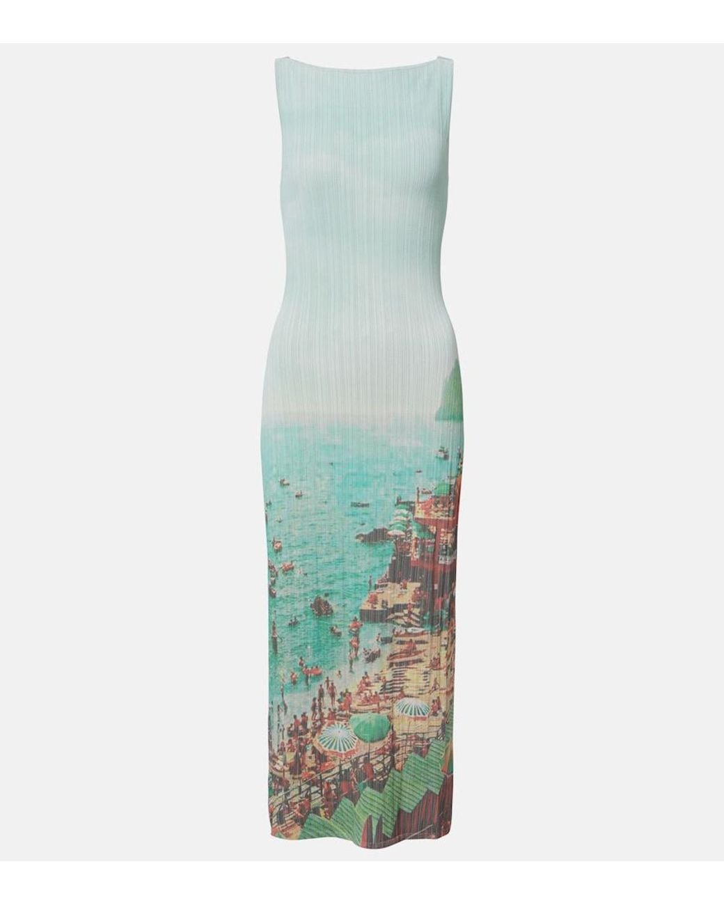 Staud White Bryn Printed Compact Knit Midi Dress
