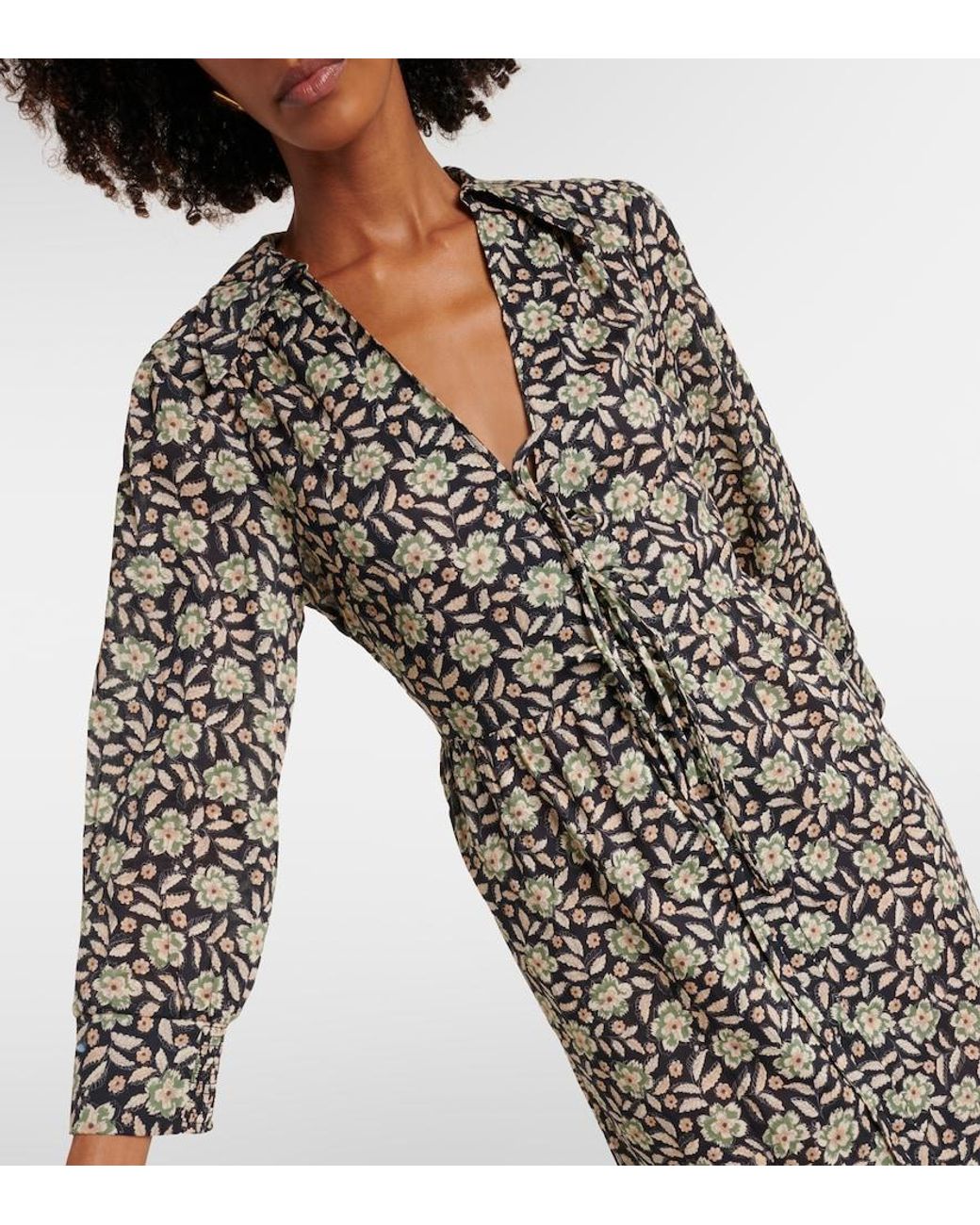 Rixo Gray Franchi Floral Cotton Midi Dress