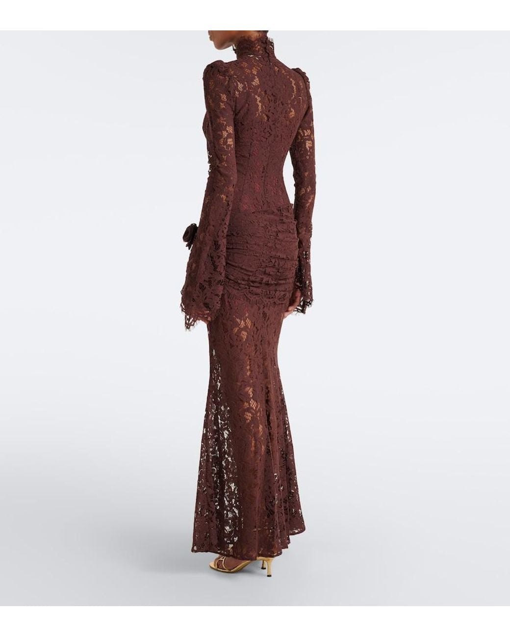 De La Vali Purple Bodita Draped Cotton-Blend Lace Gown